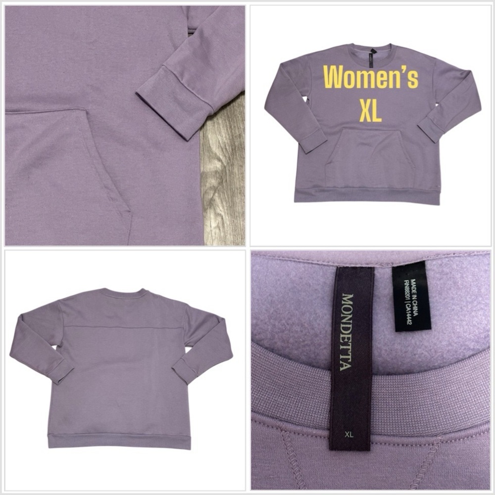 Mondetta XL Crewneck Lilac Pullover Shirt Sweatshirt Kangaroo Pocket Long Sleeve